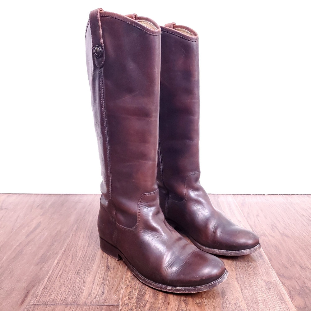 FRYE Melissa Button 2 cognac leather classic tall riding boots